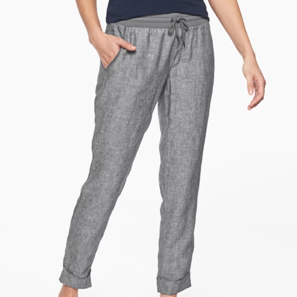 ATHLETA Sz8P Gray Linen Bali Ankle Pants